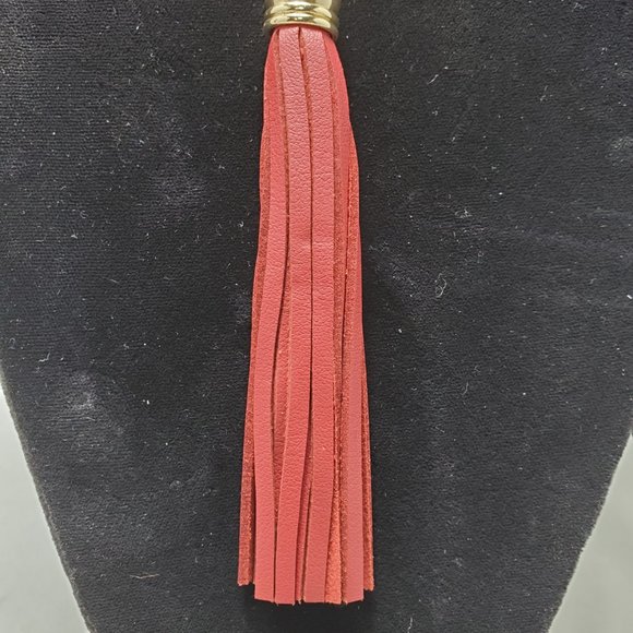 Macy's red leather tassel necklace with gold chain and rhinestones - Picture 6 of 13